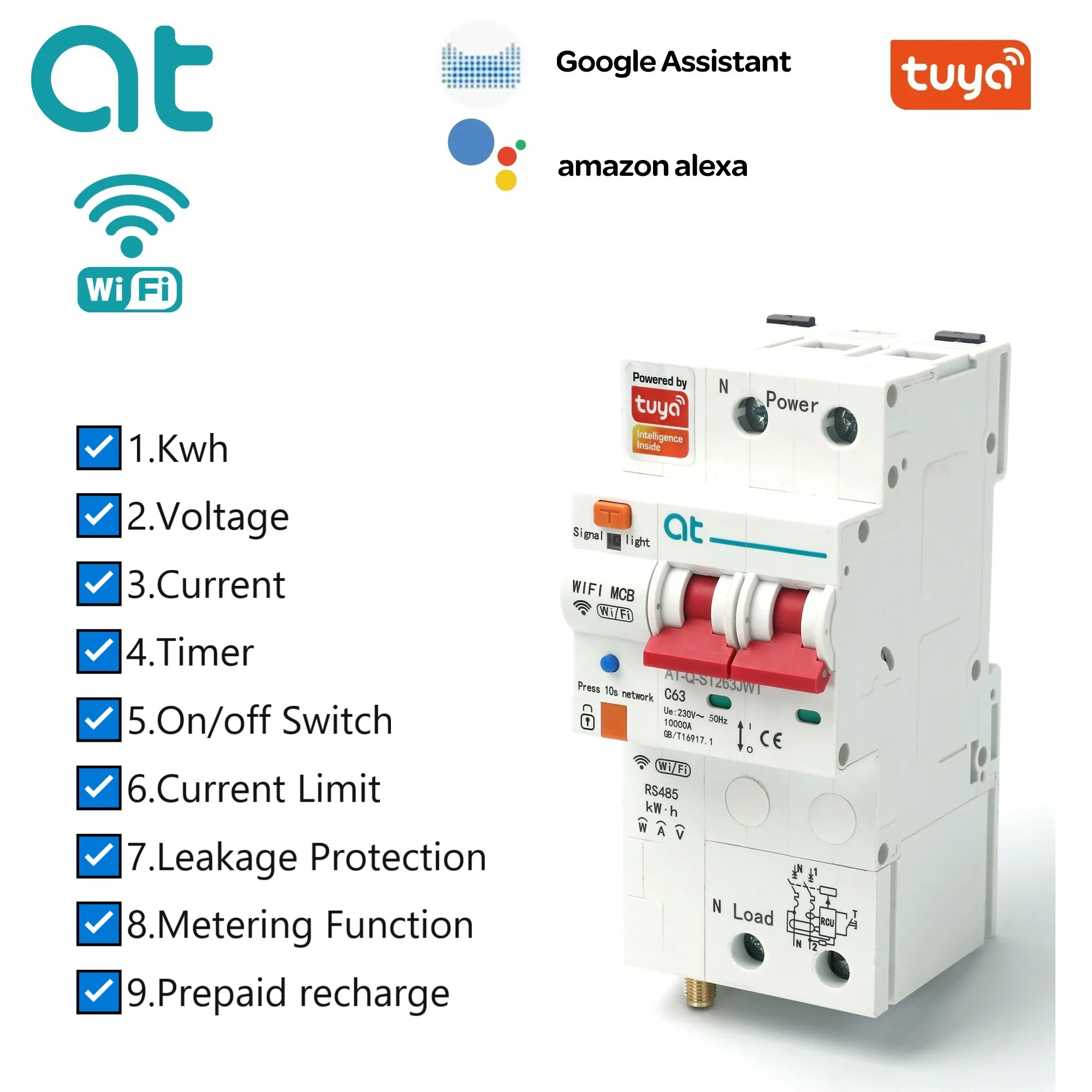 

Умный Wi-Fi измерительный выключатель TUYA 2P/4P, защита от утечки, потребление энергии, измеритель кВт/ч, вольтметр, амперметр