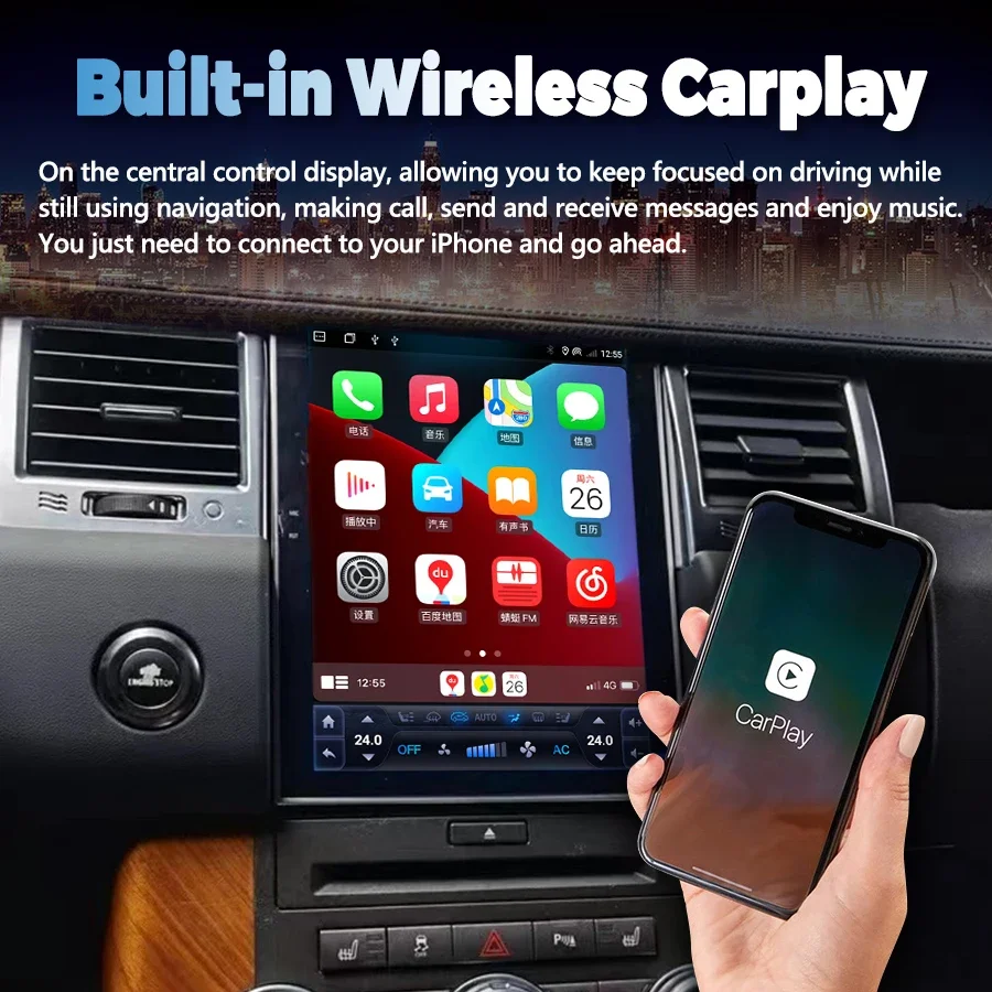 Фото Автомагнитола Android с беспроводным CarPlay для Range Rover Sport L320 2005-2013, мультимедийный плеер с Wi-Fi, Bluetooth, поддержкой AC, для лево- и праворульных автомобилей (LHD/RHD) №4