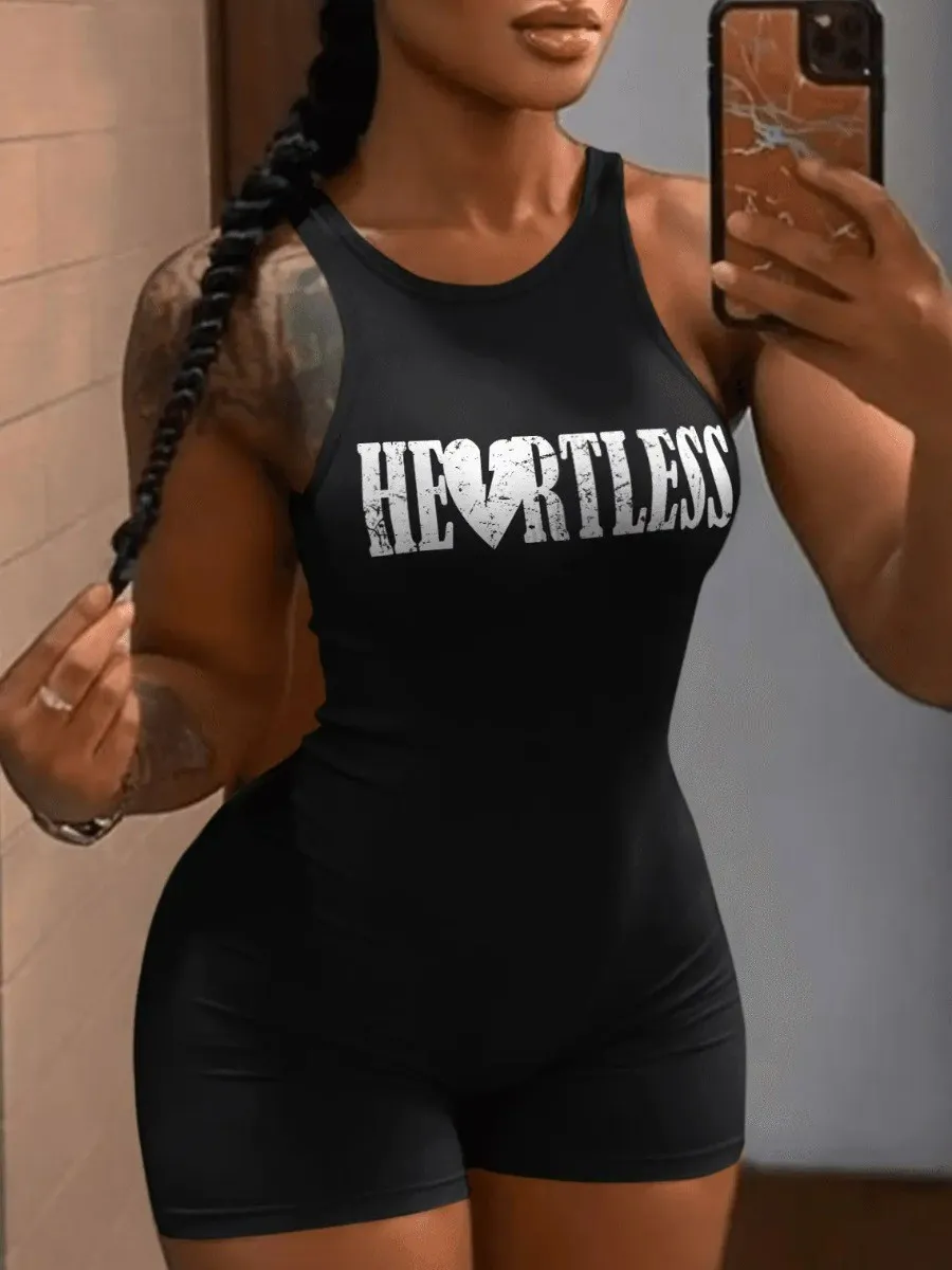 LW Sexy Female Jumpsuit Broken Heart Letter Print Romper Bodysuit Sleeveless Short Sleeved Woman Clothes summer short Jumpsuit