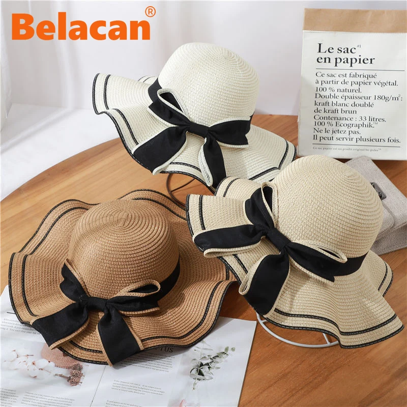 

Fashion Summer Bowknot Straw Hat Woman Beach Sun Hat Leisure Journey Outdoors Vacation Accessories UV Protection Big Brimmed Hat