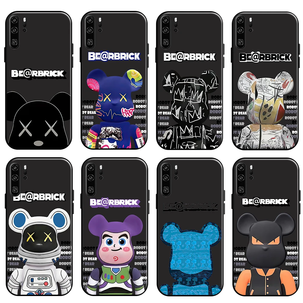 

Luxury Fashion Cute Bear For Huawei P Smart 2019-2021 P50 P40 P30 P20 Pro Lite 5G Phone Case Back Black Liquid Silicon Soft