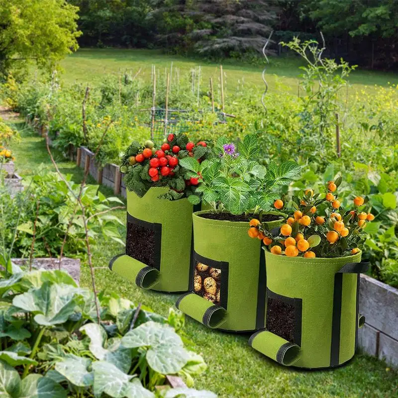

Potato Grow Bags Vegetable Planter Growing Bag With 2 Access Flaps Nonwoven Fabric Outdoor Garden Pots For Tomato Vegetables