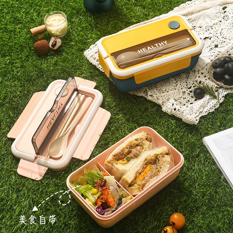 

Lunch Box Container Divided Student Office Worker Bento Box Can Be Heated In Microwave Oven Lunch Box with Spoon and Cover