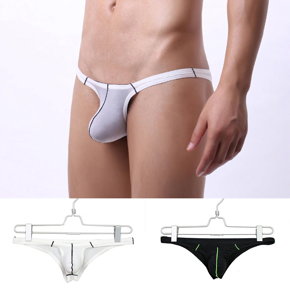 

Men's Sexy Low Waist Comfortable Breathable Briefs T-back G-string Gay Bulge Pouch Panties Solid Color Seamless Underwear