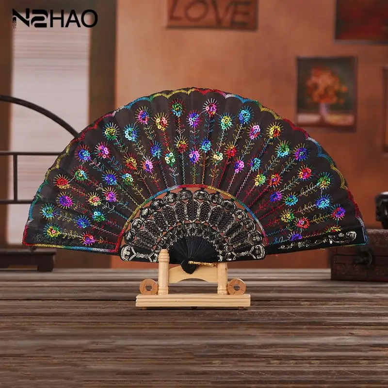 

Ретро Вышивка Складная Цветочная печать Ручной Веер Искусство Декор Свадьба Вечеринка Косплей портативная китайская фотография женские п...