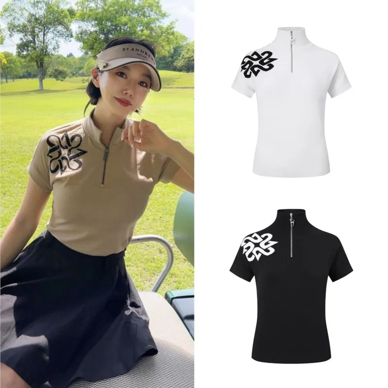 

Golf Short Sleeve Round Neck Knitted Sweater For Women