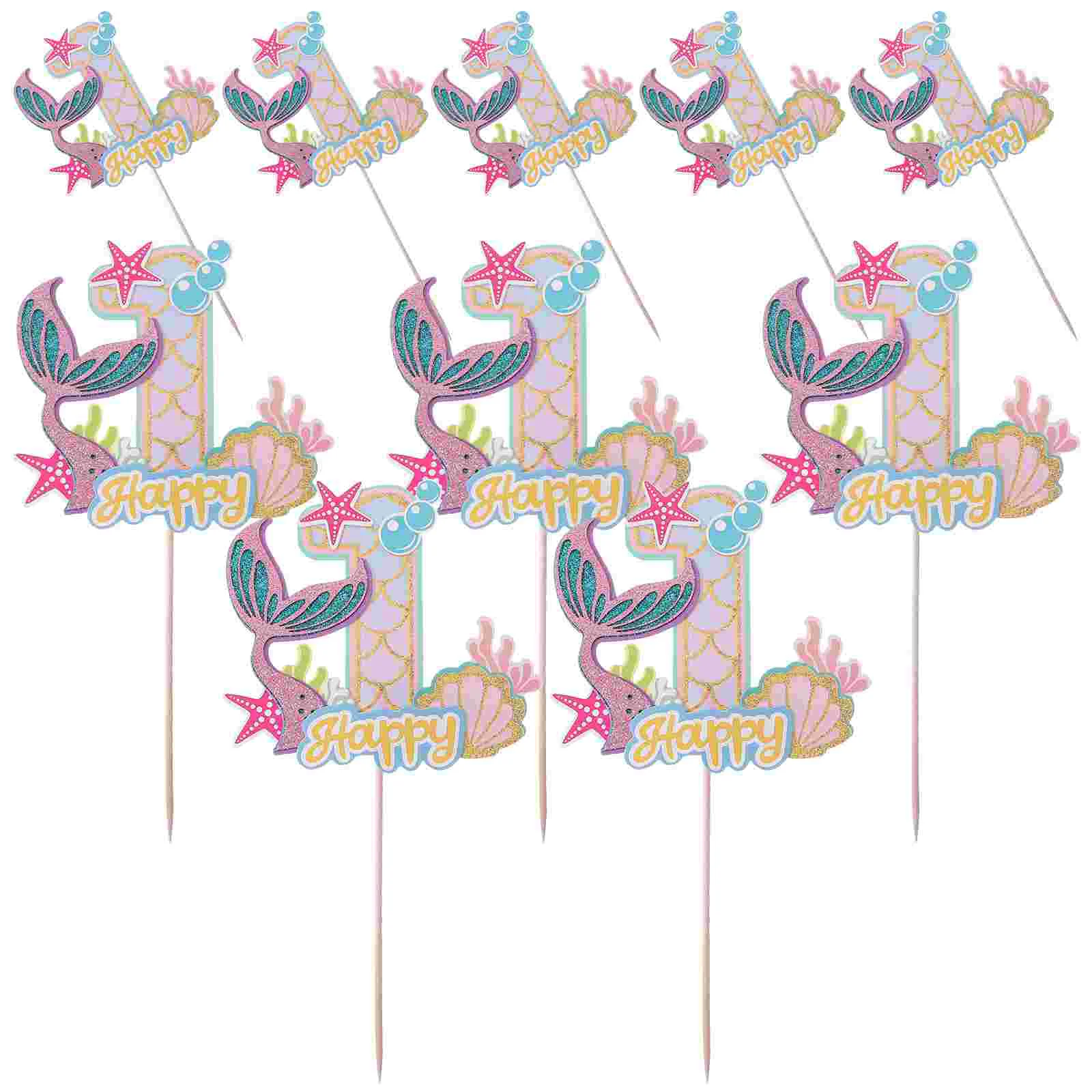 

10 Pcs Mermaid Birthday Decorations Ocean Cupcake Topper Hat Party Venue Setting Props Supplies