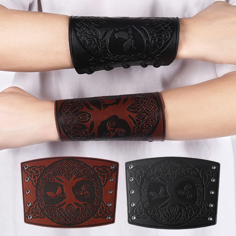 

New Toten Design Nordic Viking Odin Tree of Life Bangles for Man Riding Protective Gear Embossed Wide Wristband Punk Jewelry