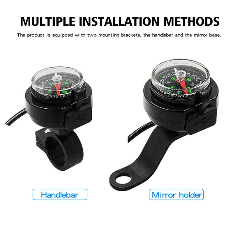 Водонепроницаемое зарядное устройство для мотоцикла с компасом и USB-портом