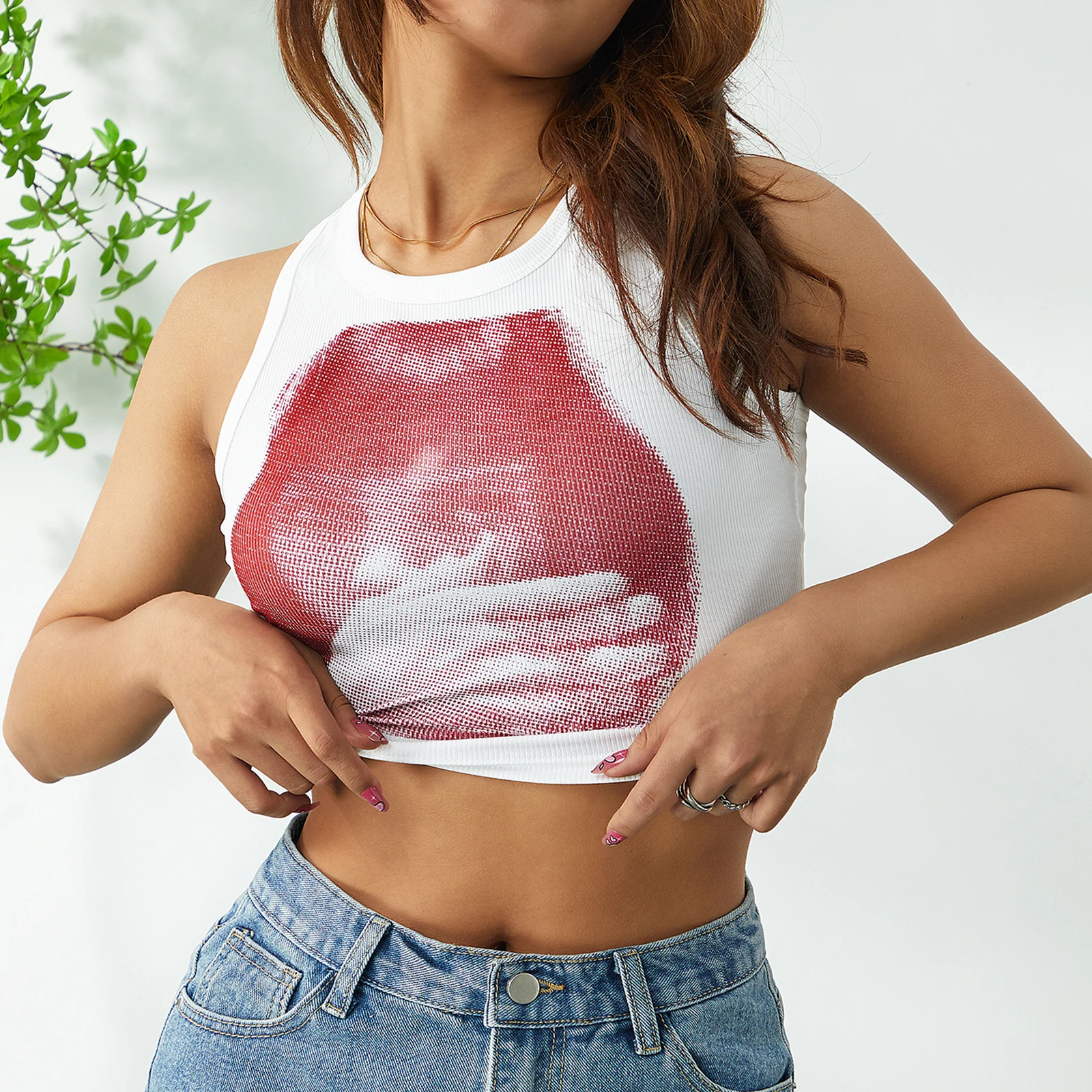 

Майка женская облегающая с 3d-портретом, модный жилет без рукавов с круглым вырезом, уличная одежда, повседневный укороченный топ, лето