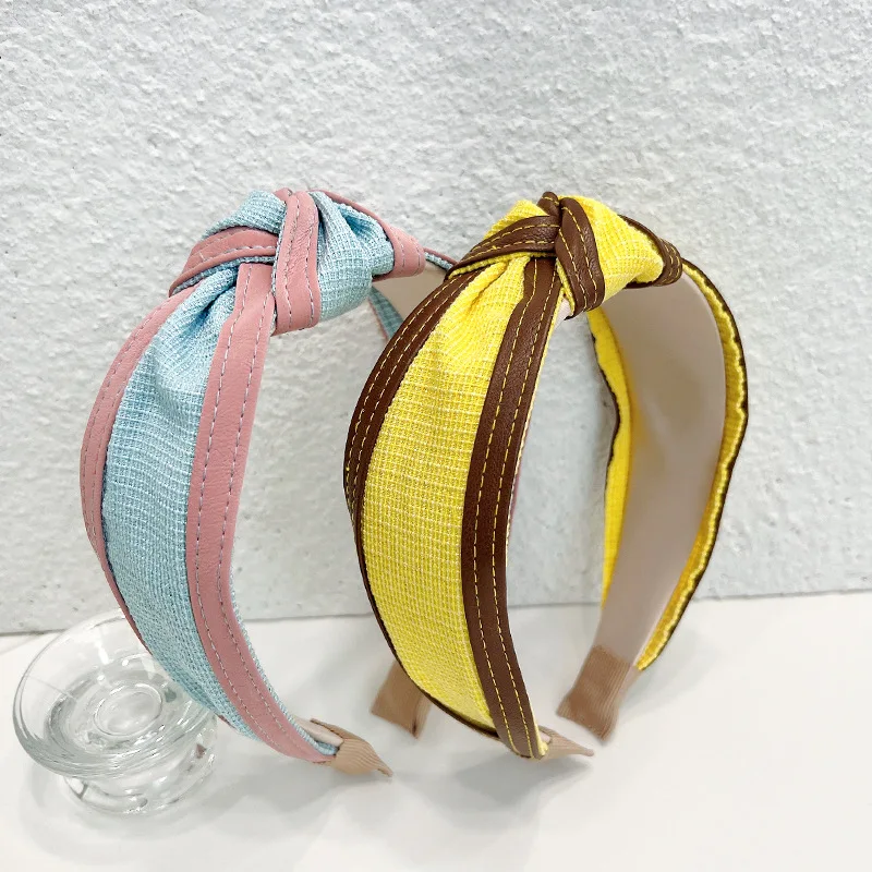 Красочные ПУ ткани повязки с узелком для женщин ободок бантиком богемный волос