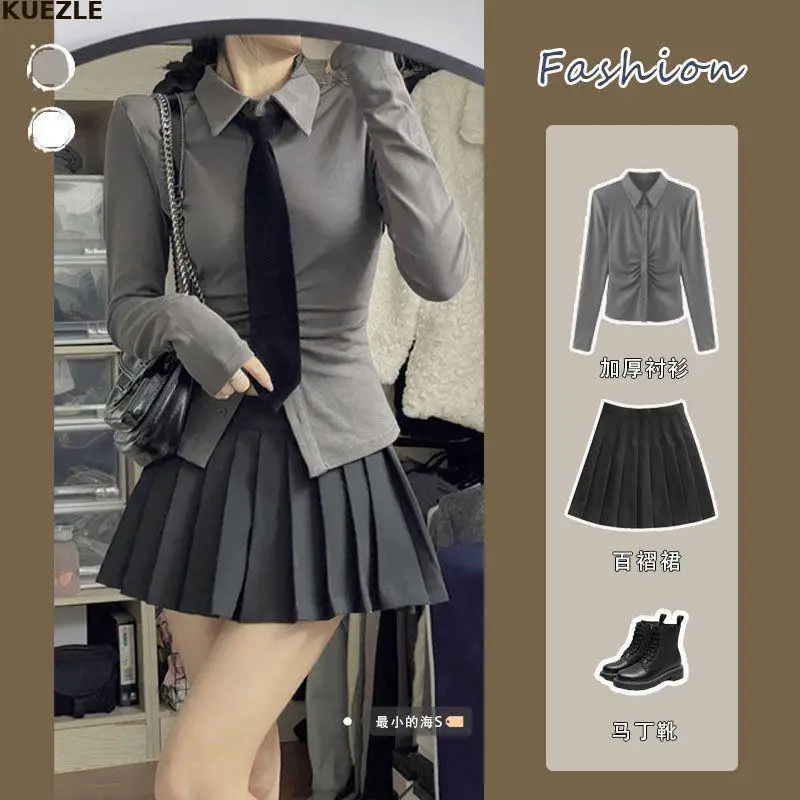 

Summer Suit New Fashion Top Plus Skirt 2022 y2y Long Sleeve Mini Skirt Sexy Grey Top Black Short Skirt Plus Size 3XL Women