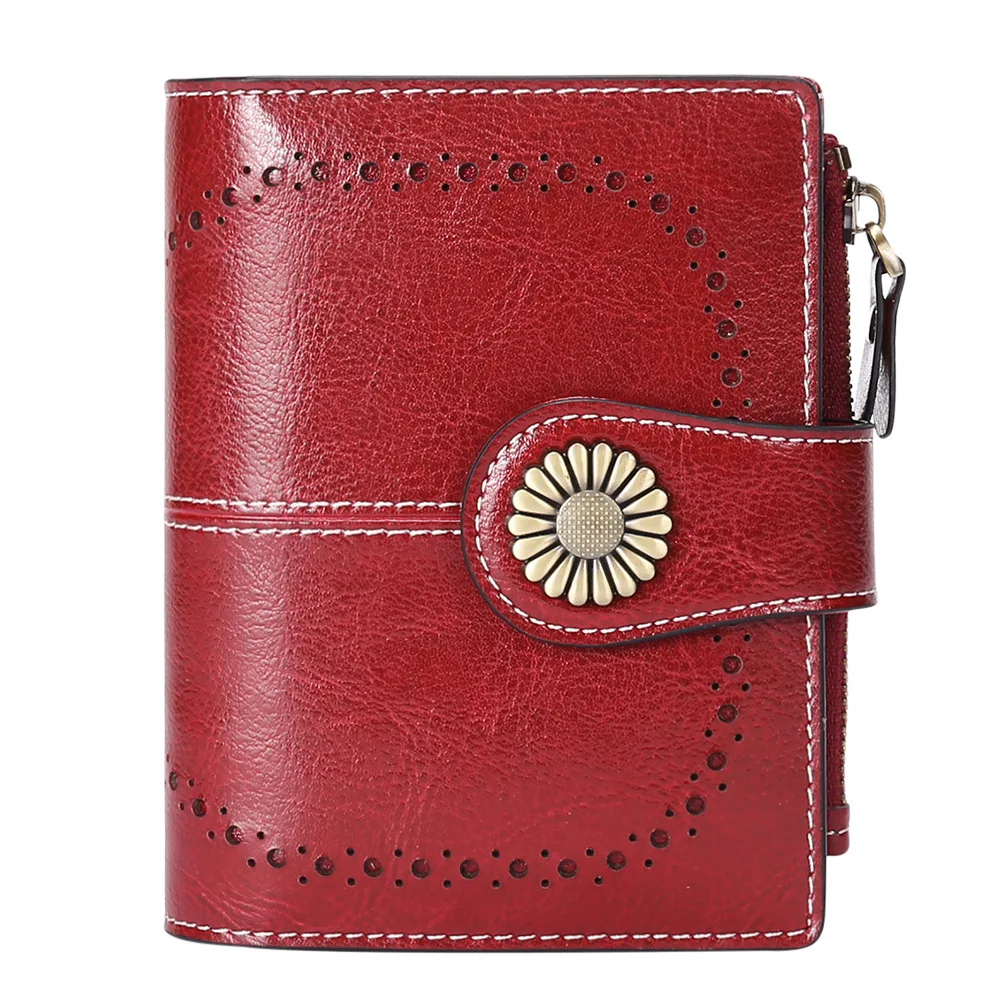 2022 New Fashion Ladies Wallet Short Mini Buckle Solid Color Leather Multi-card Holder Credit Card ID Bag Protective Cover