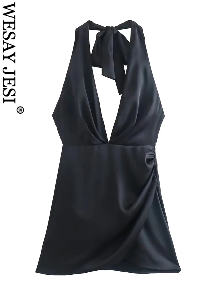 

WESAY JESI Премиум двухцветное женское платье с глубоким V-образным вырезом на бретельках с открытой спиной летнее сексуальное вечернее платье ...