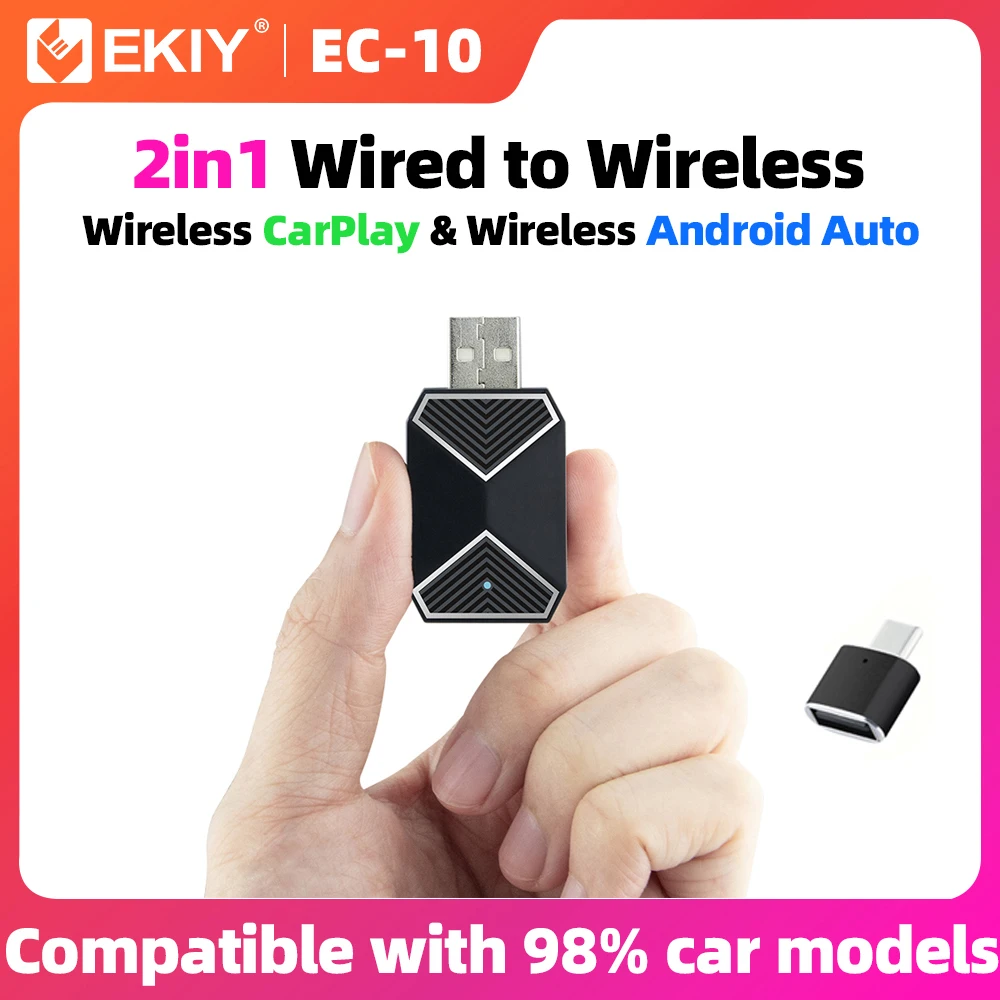 EKIY Wireless CarPlay Dongle 2-в-1 Android Auto Адаптер AI Smart Box Для Автомобильных Интеллектуальных