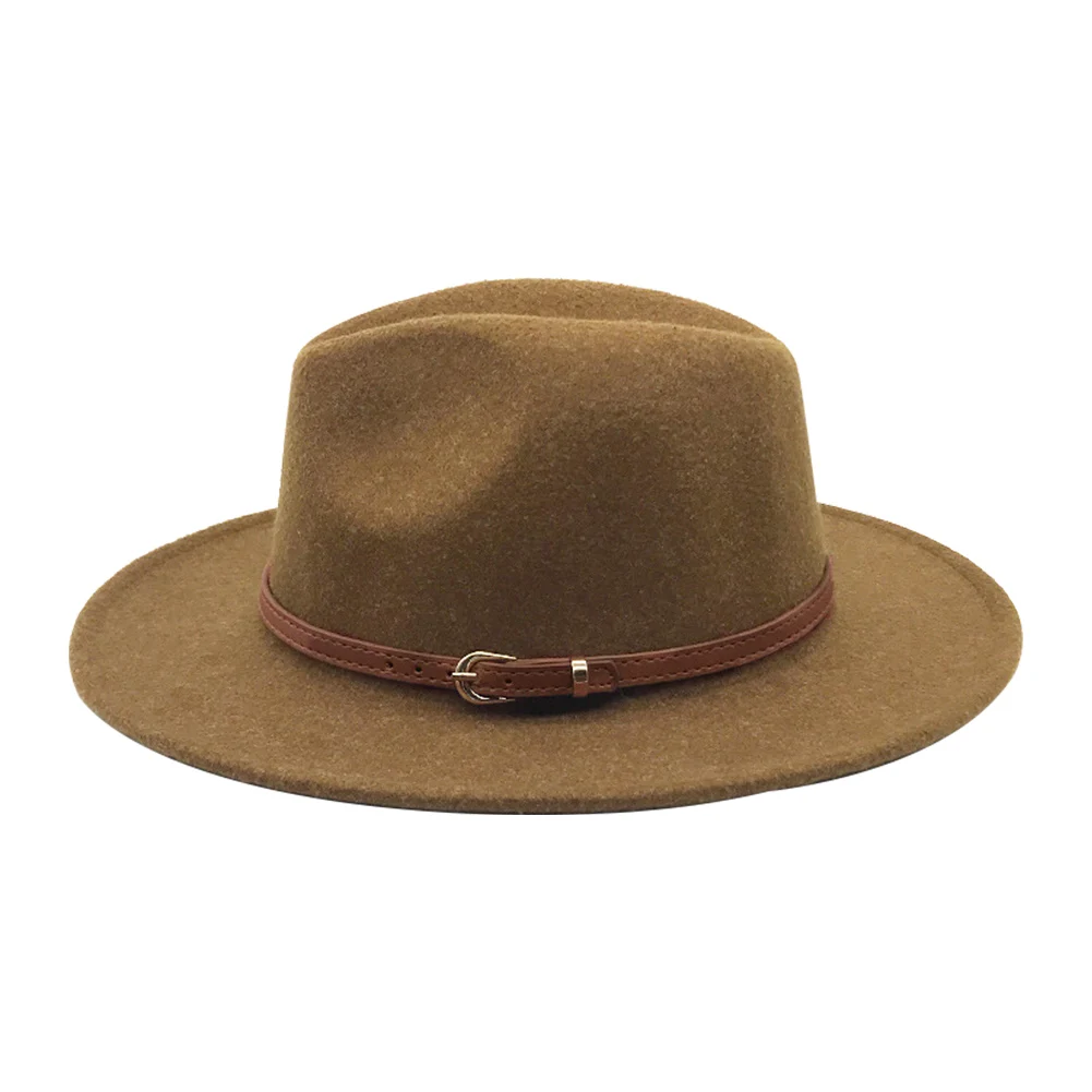 

Women Men Wide Brim Party Dating Jazz Daily Travel Fedora Hat Vintage Artificial Wool Belt Buckle Gift Classic British Fashion