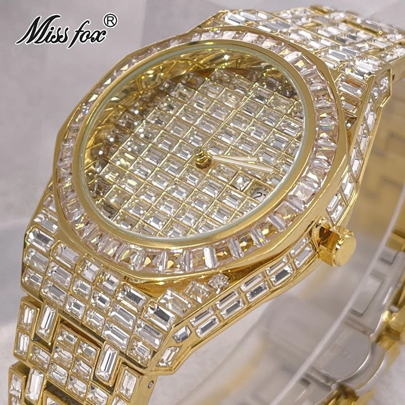 MISSFOX-Reloj de lujo para hombre, cronógrafo de oro, con diamantes, fecha automática, resistente al agua, Envío Gratis