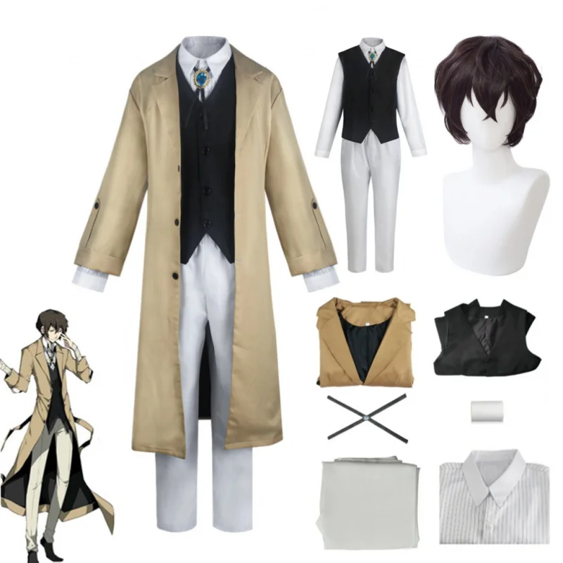 

Dazai osau anime Bungo Stray dogs cosplay costume long jacket coat adult men suit jacket Christmas Halloween clothes