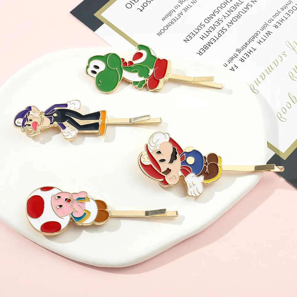 

Kawaii Super Mario Bros Hair Pin Luigi Yoshi Princess Peach Cartoon Anime Figure Bobby Pin Girls Jewelry Accessories Woman Gifts