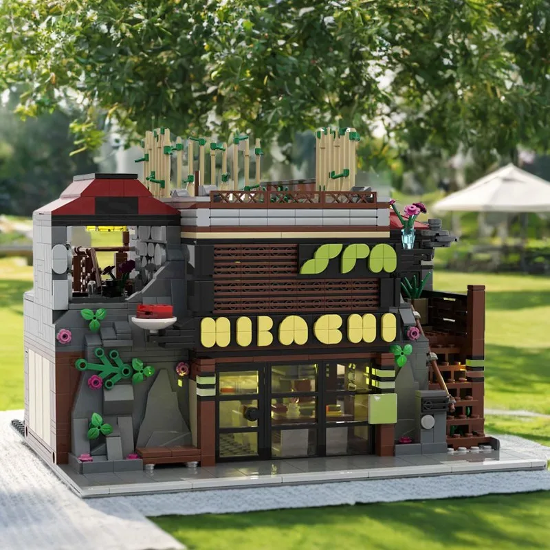 Фото 2373 детали MOC. Модульные здания «Ресторан Хибачи и Дневной Спа». Модель строительных блоков. Коллекция образовательных идей. №2