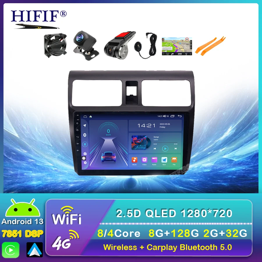 

4G+64G Android 13 DSP Car Radio Multimedia Player Carplay For Suzuki Swift 2003-2010 2007 Navigation GPS 2 din DVD