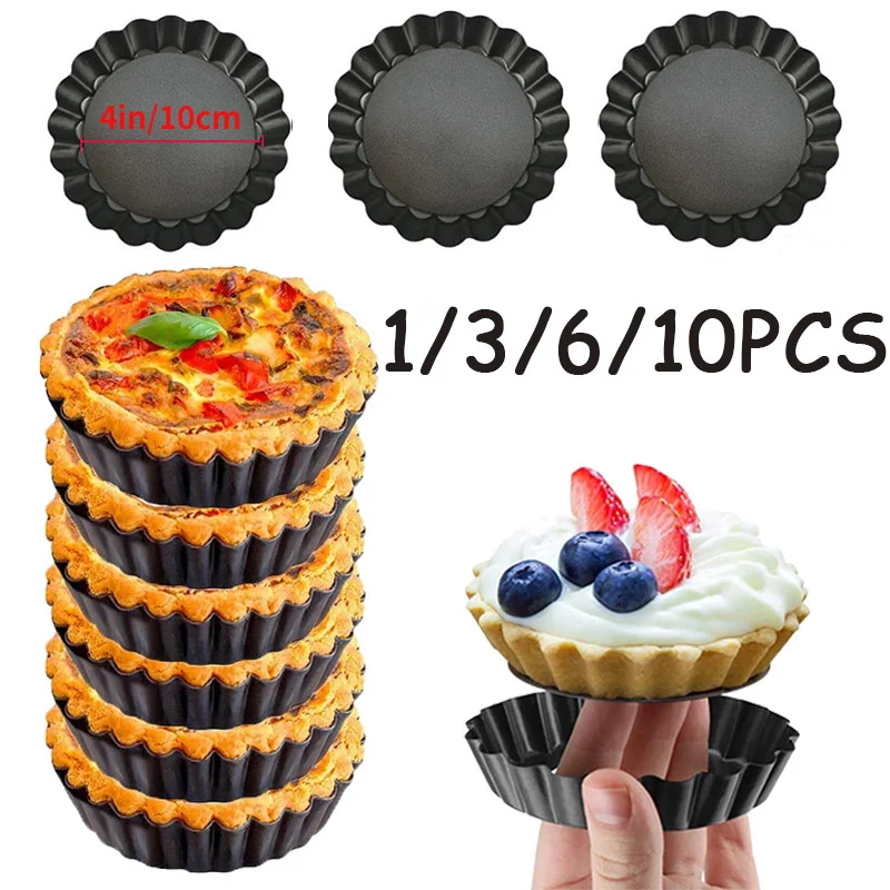 10cm Mini Pie Muffin Cupcake Pans Non-Stick Tart Quiche Flan Pan Molds Pie Pizza Cake Mold Removable Loose Bottom Round Bakeware