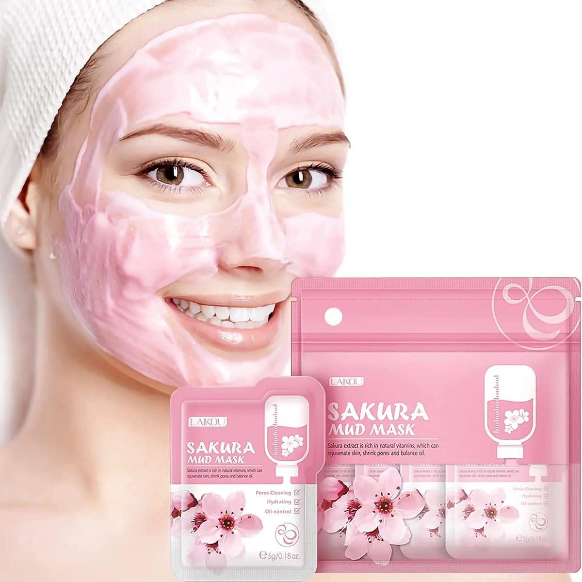 

LAIKOU 5pcs/set Sakura Mud Face Mask Anti Wrinkle Deep Cleaning Oil Control Shrink Pores Moisturize Whitening Facial Skin Care