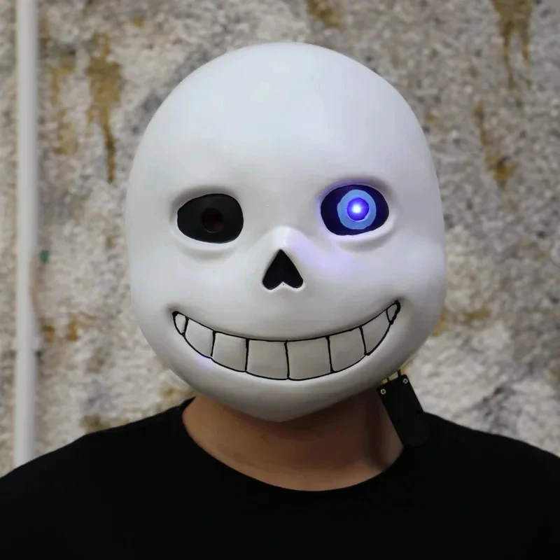 Фото Маска Санса из Undertale, латексная, со светодиодной подсветкой, полноразмерная, для взрослых, для косплея, Хэллоуина, вечеринок №4