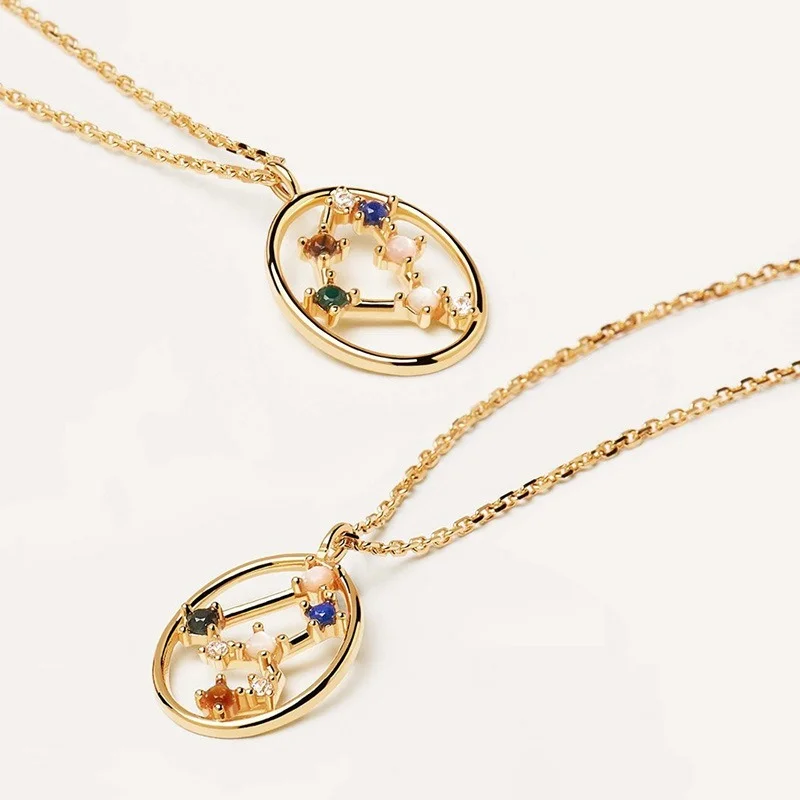 

Exquisite and Elegant 12 Constellation Colored Diamond Pendant Necklace Women Trend Fashion Custom Casual Party Clavicle Chain
