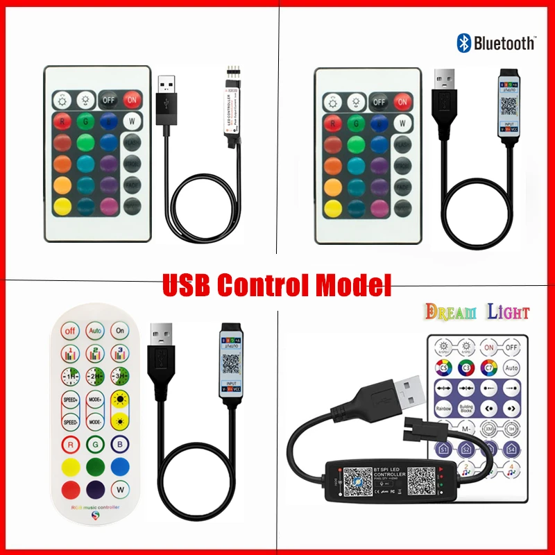 

LED Control Model Bluetooth Infrared Remote Control For WS2812B DC5V 5050 2835 SMD Light Strip Decor Diode USB 24Key APP Control
