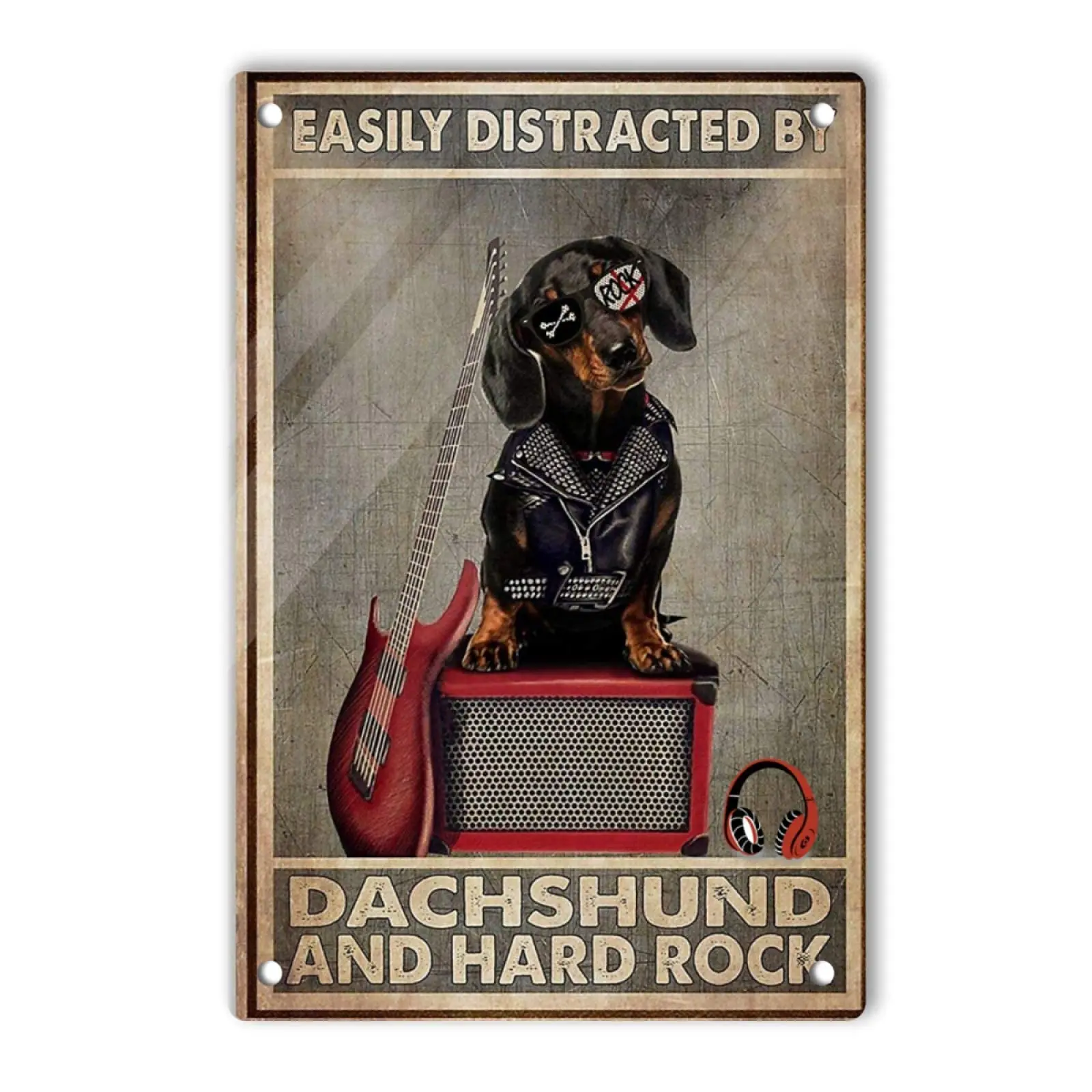 

Easily Distracted By Dachshund And Hard Rock Vintage metal Hanging Plaque Wall Decor Funny Home Bar Club Bedroom Wall Decoration