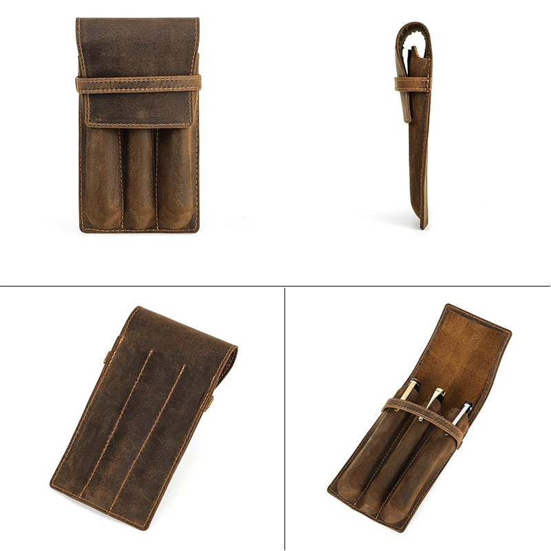 

Handmade Genuine Leather Fountain Pen Case Holder Nature Cowhide Pencil Case Office Stationery School Supplies Pencilcase