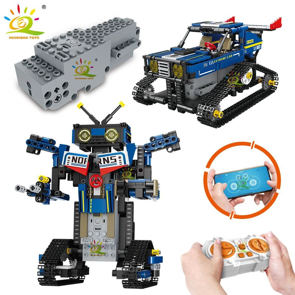 

HUIQIBAO 450 + шт 2в1 Радиоуправляемый гусеничный робот, транспортное средство, электрическое программирование, строительные блоки с дистанционным управлением, городские кирпичи, технические игрушки для детей