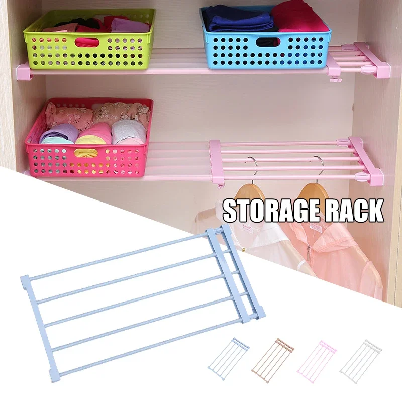 

Closet Tension Shelf Adjustable Expandable Closet Rack Diy Divider Separator For Cabinet Bathroom Household Storage Rack