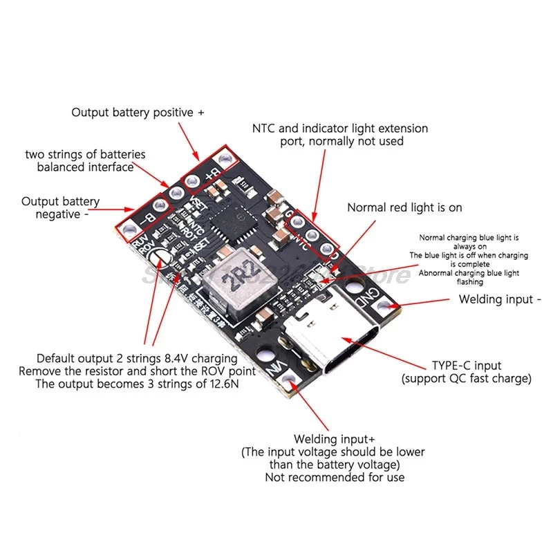 Тип-C USB 2-3S BMS 15 Вт 8 4 в 12 6 а литиевый аккумулятор зарядный модуль с повышением