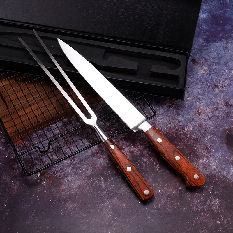 

2PCS Barbecue Knife Set Stainless Steel Outdoor Steak Roast Lamb BBQ Teppanyaki Set Tools Conjunto De Facas Keuken Accessoires