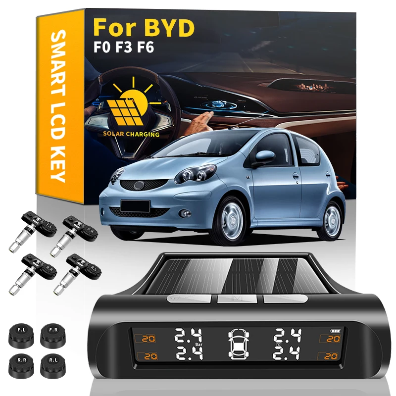 

TPMS Car Tire Pressure Monitor System wireless Solar Power LCD Display Tire Pressure Sensors For BYD F0 F3 F6 Auto Accessories