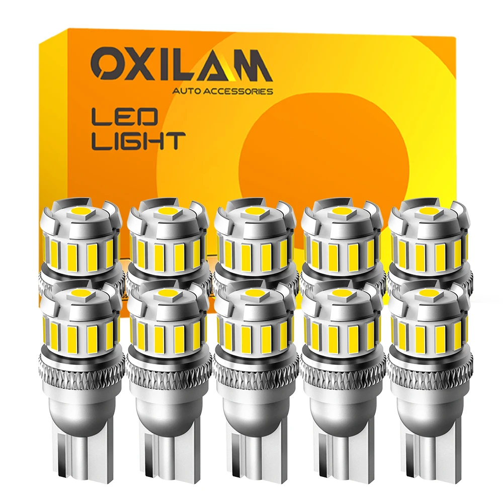 OXILAM 10 шт., светодисветодиодный T10, Canbus, супер яркий, без ошибок, W5W светодиодный светодиод 6500K, белый цвет, фонарик, 12 В, лм