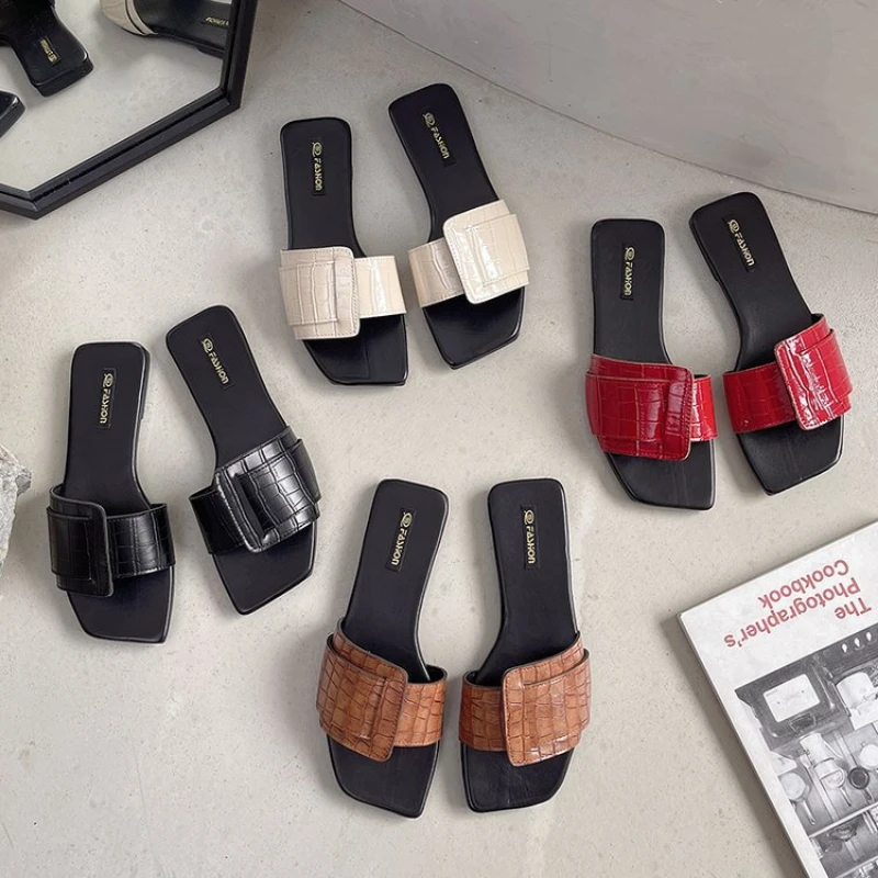 

Plus Size Women's Sandals 2022 New Designers Women Elegance Flat Shoes Leather Shoes Flat Square Toe Beach Sandals Zapatos Mujer