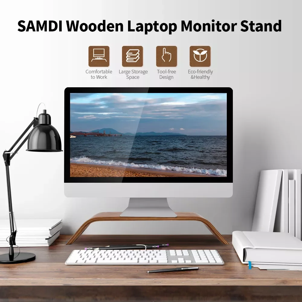 Stable Wooden Bracket SAMDI Wooden Stand All-in-one Machine Monitor Laptop Holder Strong Bearing Capacity Replacement for iMac
