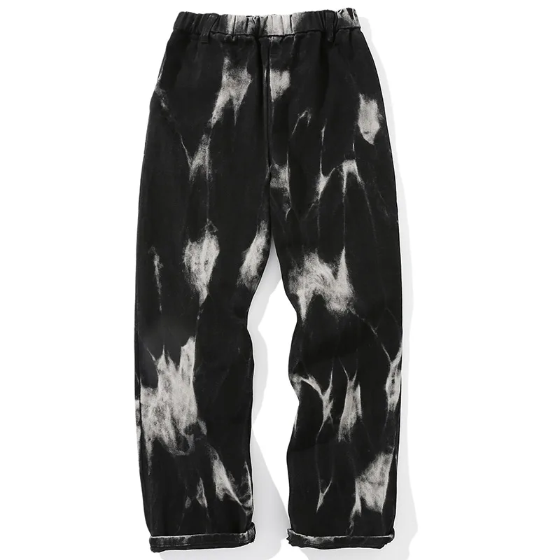 

Aolamegs Jeans Men Tie Dye Print Diablo Style Denim Pants Baggy Elastic Waist Straight Trousers High Street Punk Cool Streetwear