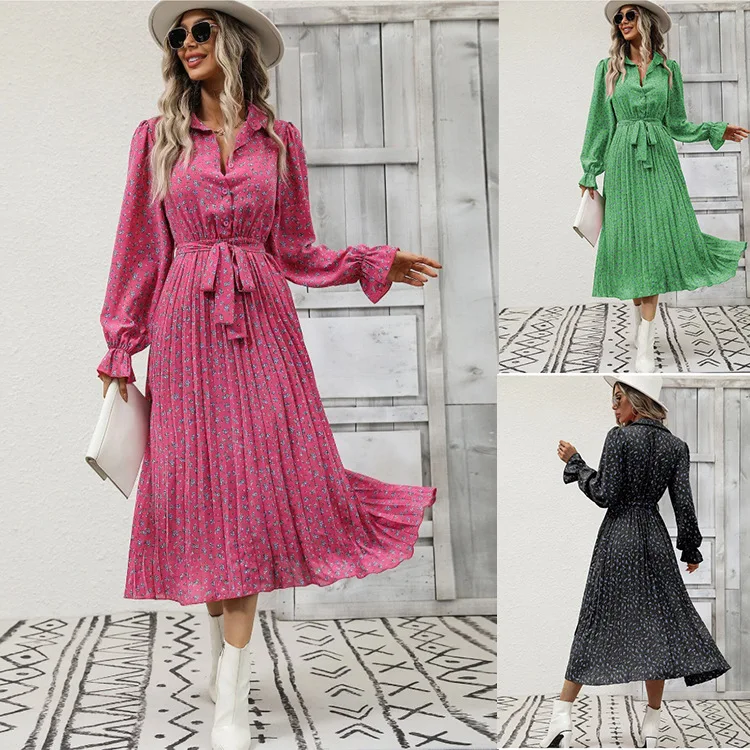 Купи 2023 Spring, Summer, Autumn and Winter New Women's Fashion Bandage Pleated Long Sleeve Swing Dress за 589 рублей в магазине AliExpress