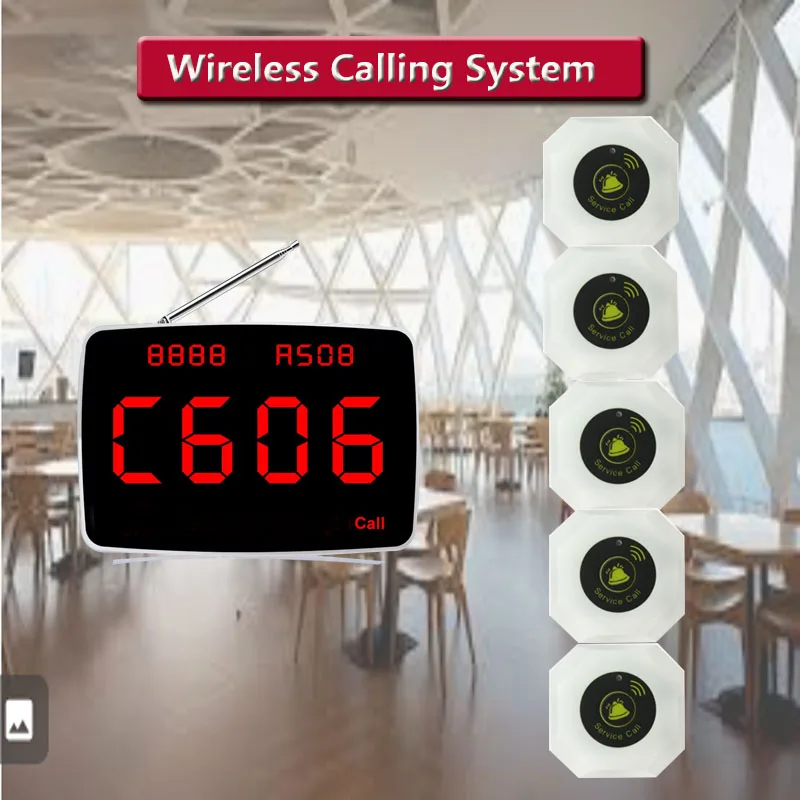Беспроводная система пейджера официанта QWICALL Factory 1 дисплей 5 кнопок вызова для