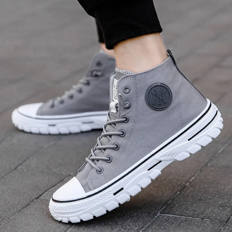

Men Vulcanized Shoes 2024 British Style High Top Casual Sneakers Men Canvas Shoes Man Sports Skateboarding Shoes Fashion Male
