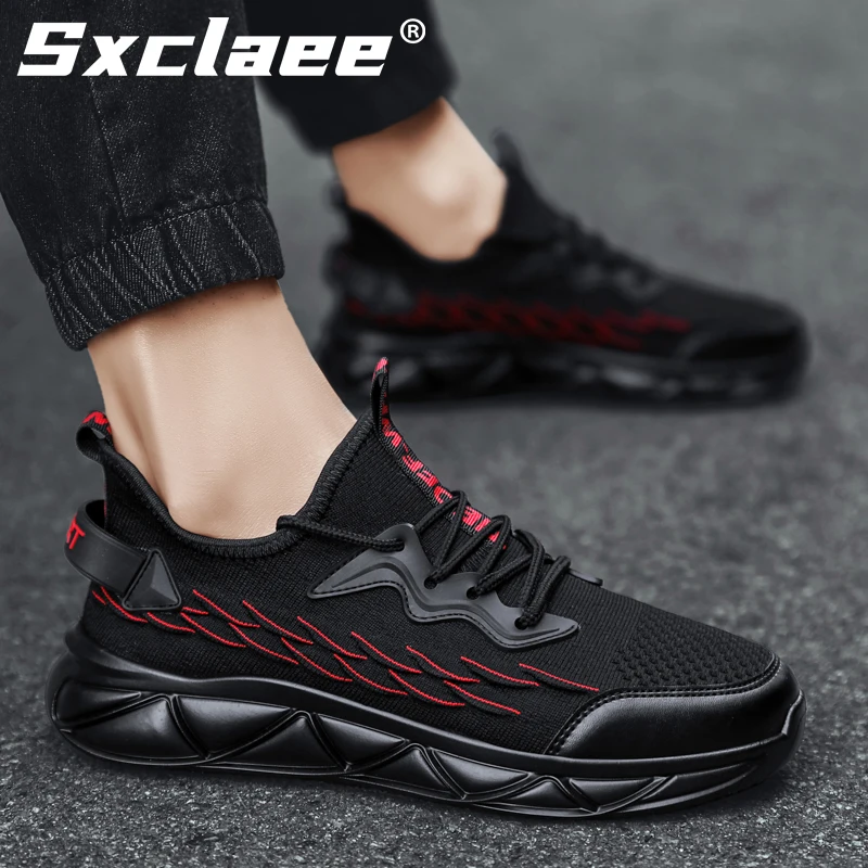 Sxclaee Men Breathable Fly Woven Casual Shoes Comfortable Non-slip Wear-resistant Sneakers Outdoor Jogging Sports Shoes Size 44