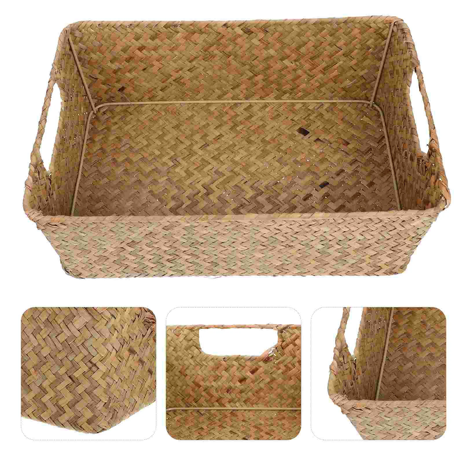 

Basket Storage Wicker Baskets Wovenlarge Organizer Seagrasshandle Bread Pantry Tray Makeup Hyacinth Rattan Hand Shelves Natural