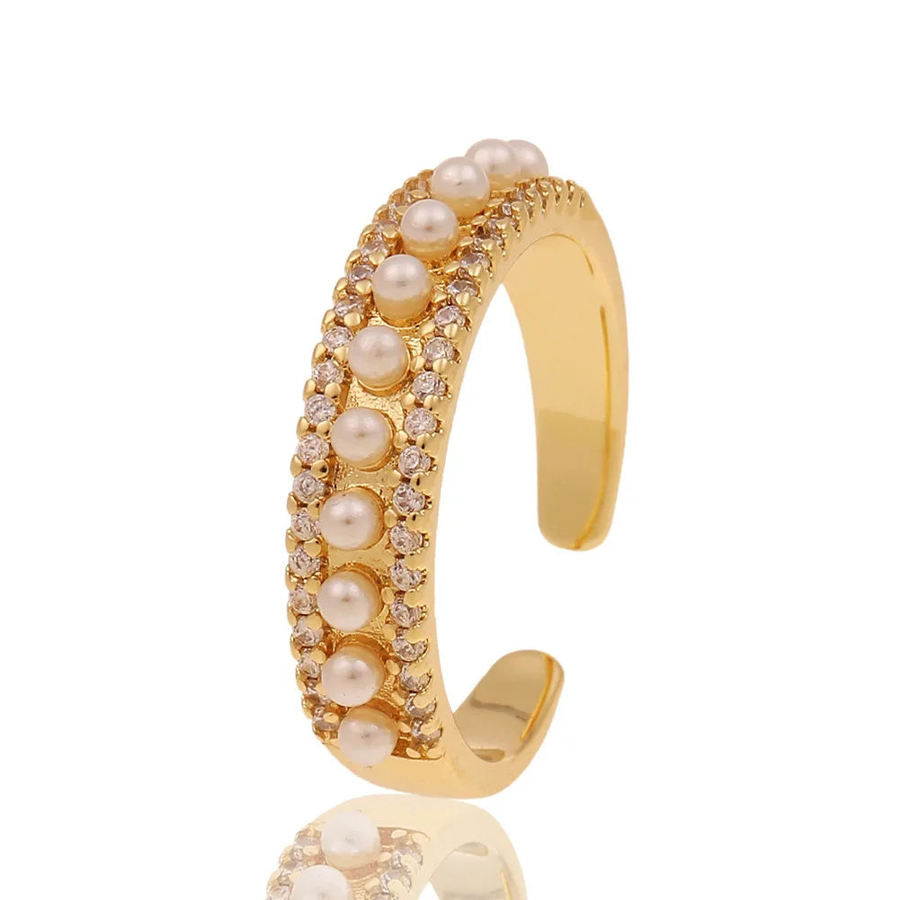 

New Ladies Hand Ornaments Pearl Small Ring Micro-inlaid Zircon Ring Sweet Tail Ring Friend Gift Opening Adjustable