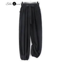 2022 new black silk pants womens summer 100natural mulberry silk casual pants lantern pants streamer pants