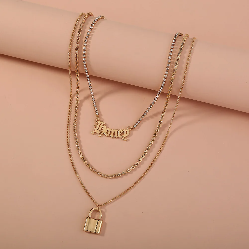 

Wholesale Fashion New Multi-Layer Necklace Exaggerated Letter Lock Pendant