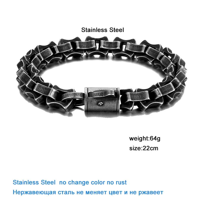 Men Punk Link Chain Bracelet Matte Vintage Black Stainless Steel Motorcycle Hand Bike Jewelry Accessories Boyfriend Gift Husband